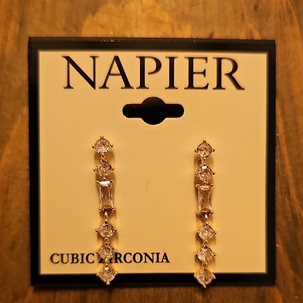 Napier Gold and Clear Cubic Zirconia Earrings